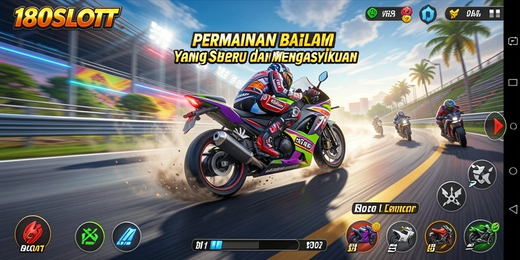 Screenshot gameplay 180SLOT menampilkan aksi balap motor yang seru.