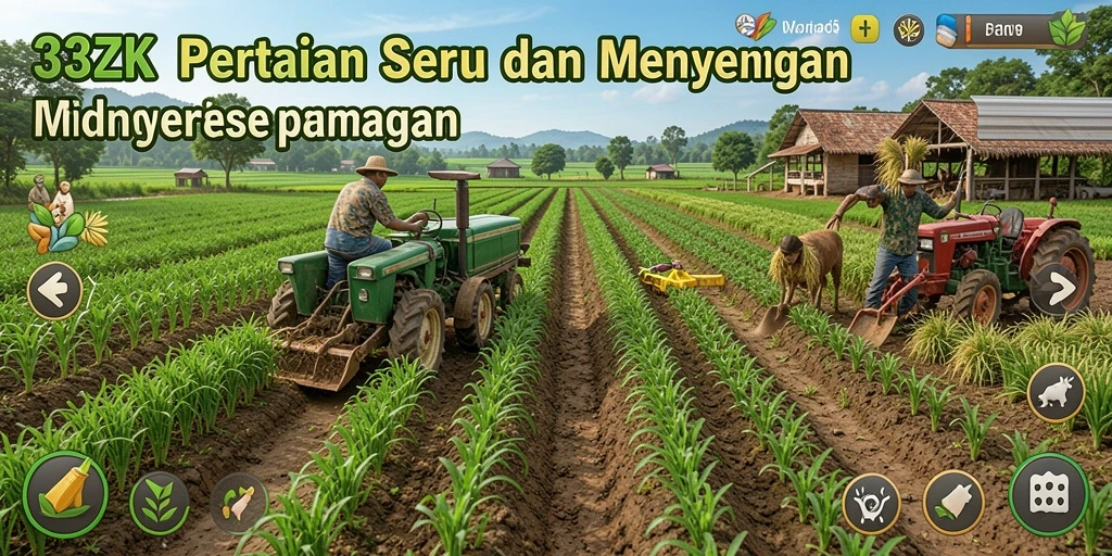 Tampilan gameplay <strong>33ZK</strong> dengan ladang yang subur dan berbagai tanaman.