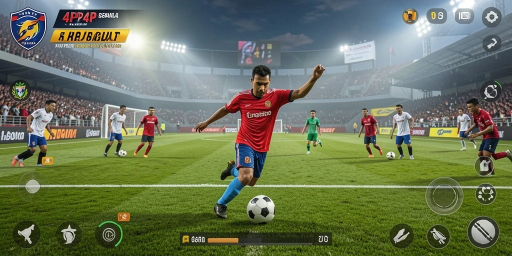 Tampilan gameplay 4P4P yang memukau dalam aksi sepak bola.