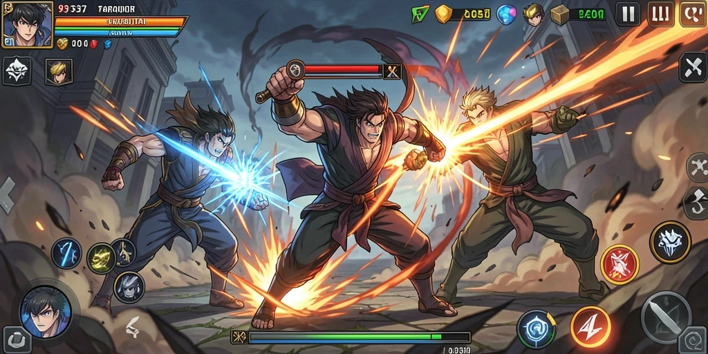Tangkapan layar dari gameplay pertarungan terbaik di 93337.