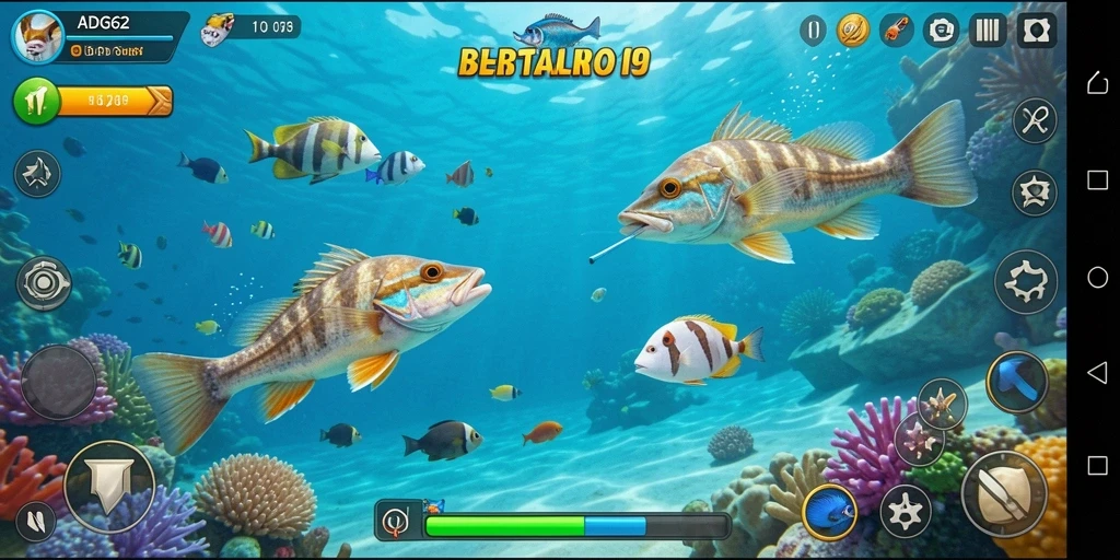 Screenshot gameplay ADG62 menampilkan aksi menembak ikan yang seru.