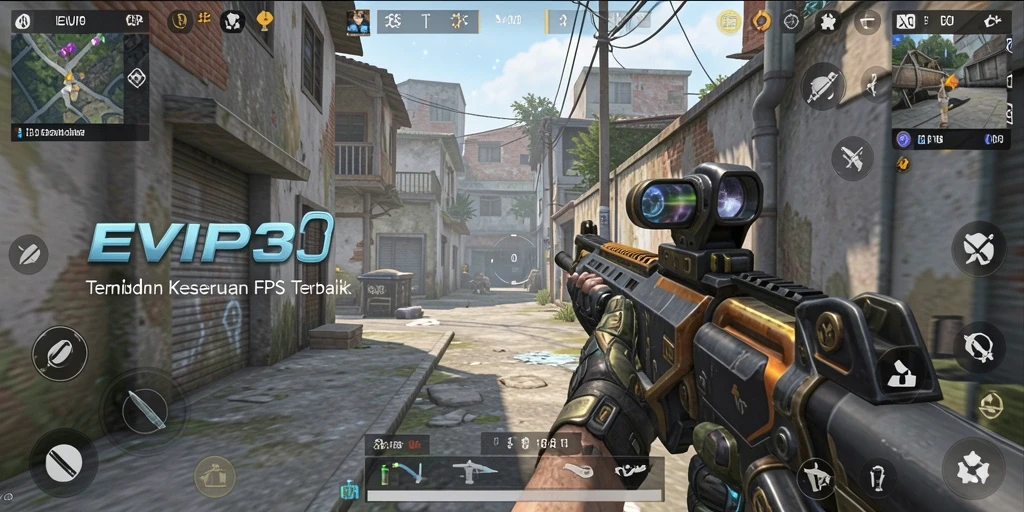 Screenshot gameplay menegangkan dari EVIP3 menunjukkan aksi tembak-menembak yang intens.