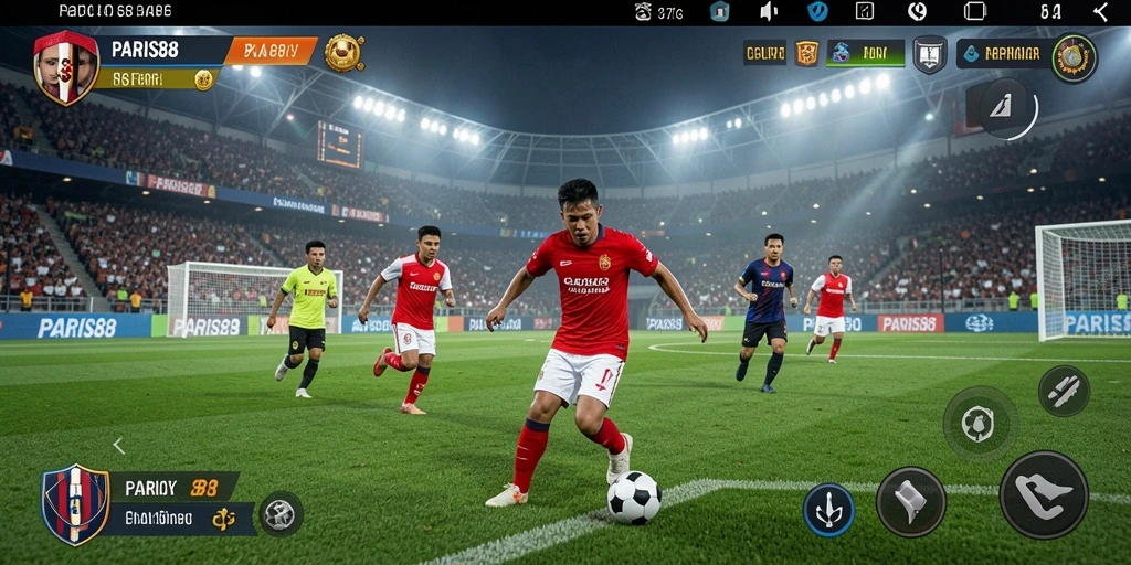 Tampilan gameplay seru di lapangan sepak bola PARIS88.