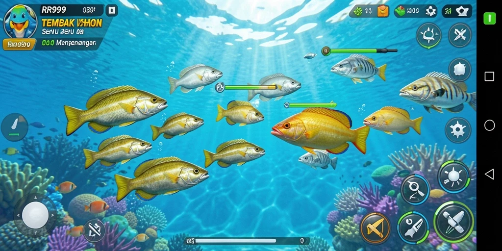 Tampilan gameplay dinamis dari permainan Tembak Ikan yang seru.