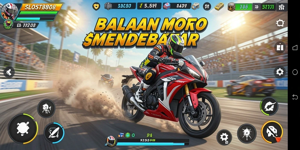 Tangkapan layar menunjukkan aksi balapan yang mendebarkan di SLOST8808.