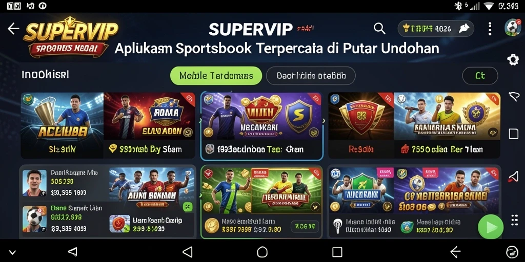 Tampilan gameplay SUPERVIP saat memasang taruhan olahraga.