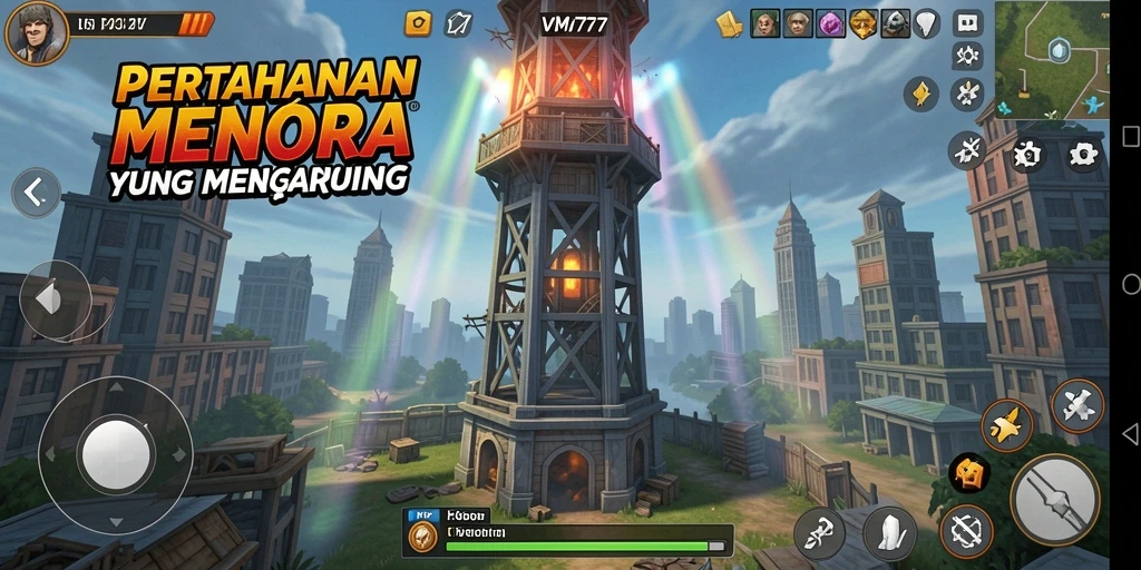Screenshot menampilkan gameplay menegangkan dalam Tower Defense.